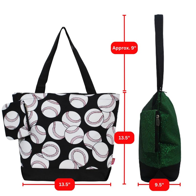 NGIL Medium Top Zipper Closure Canvas Tote Bag with Attached Matching Coin Purse For Moms and Nurses (Baseball-Black) - Image 2